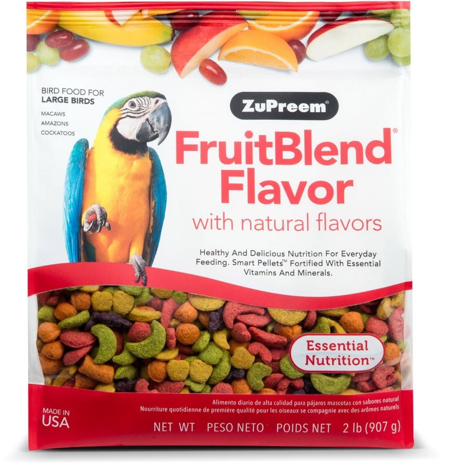 ZuPreem FruitBlend Flavor with Natural Flavors Bird Food for Large Birds [Bird Parrot Food, Bird Supplies] 2 lb