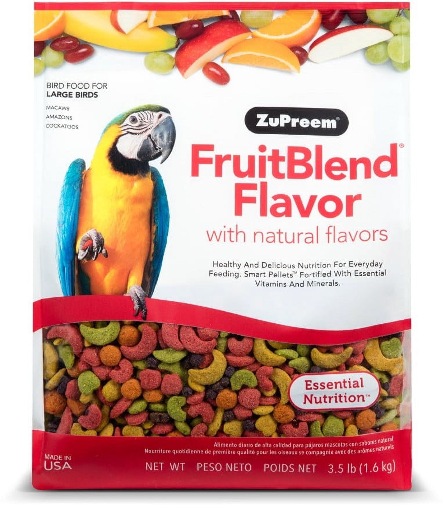 ZuPreem FruitBlend Flavor with Natural Flavors Bird Food for Large Birds [Bird Parrot Food, Bird Supplies] 3.5 lb