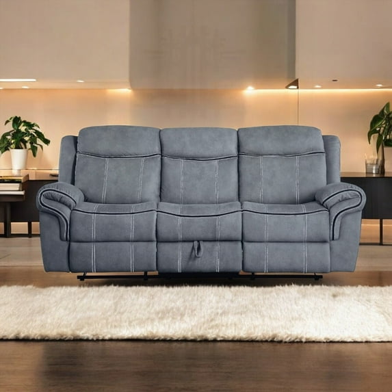 Modern Gray Velvet Recliner Sofa with USB Port & Drop Down Table (220×80×75cm)