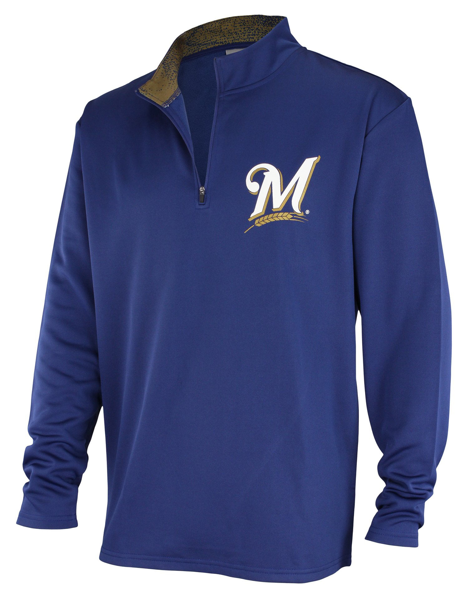 Zubaz MLB Baseball Men's Milwaukee Brewers Static Collar 1/4 Zip Fleece  Pullover 
