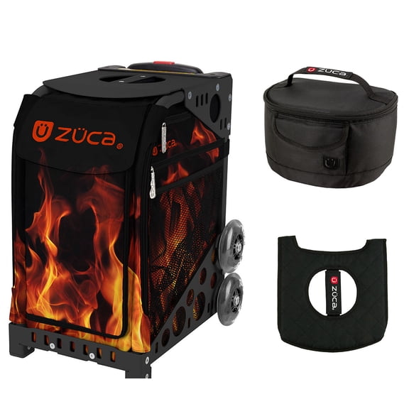 Zuca 18" Sport Bag - Blaze with Lunchbox and Seat Cover (Black Non-Flashing Wheels Frame)