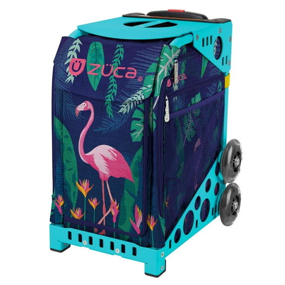 Zuca 18" Sport Bag - Flamingo with Flashing Wheels (Turquoise Frame)