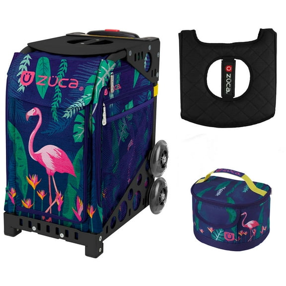 Zuca 18" Sport Bag - Flamingo with Lunchbox and Seat Cover (Black Non-Flashing Frame)