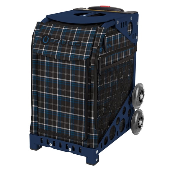 Zuca 18" Sport Bag - Imperial Plaid with Flashing Wheels (Navy Frame)