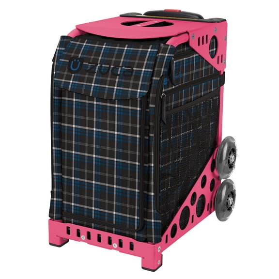 Zuca 18" Sport Bag - Imperial Plaid with Flashing Wheels (Pink Frame)