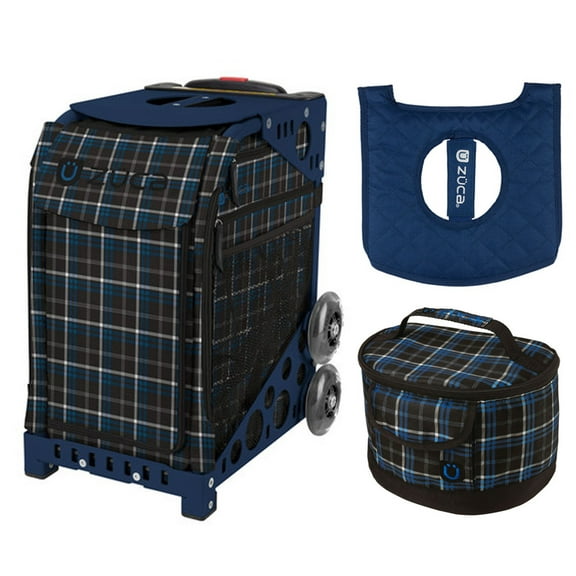 Zuca 18" Sport Bag - Imperial Plaid with Lunchbox and Seat Cover (Navy Frame)