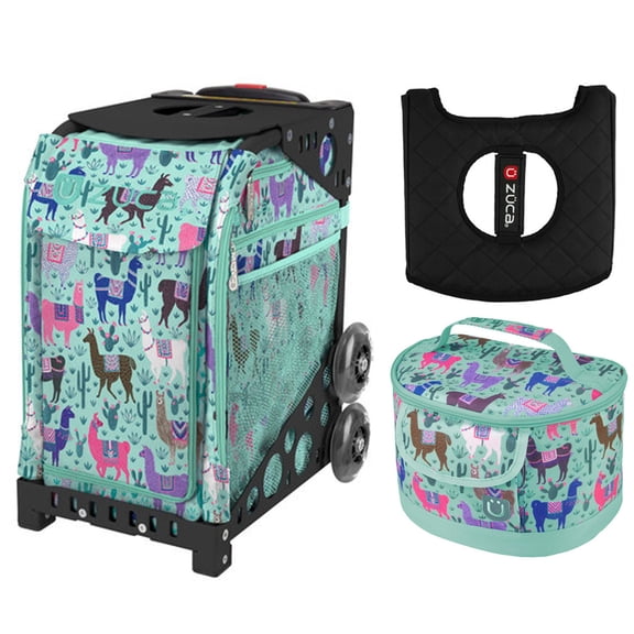 Zuca 18" Sport Bag - Llama Rama with Lunchbox and Seat Cover (Black Frame)