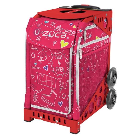 Zuca 18" Sport Bag - Pink SK8 with 2 Small Utility Pouch (Red Frame)