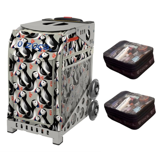 Zuca 18" Sport Bag - Playful Puffins with 2 Small Utility Pouch (Gray Frame)