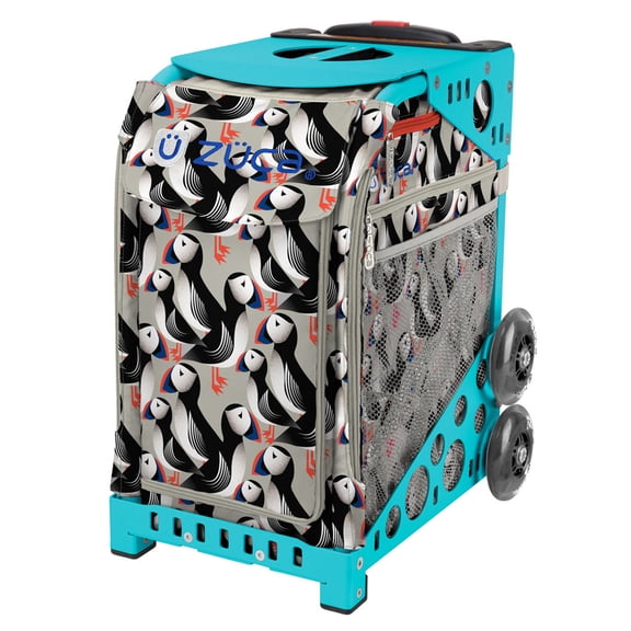Zuca 18" Sport Bag - Playful Puffins with Flashing Wheels (Turquoise Frame)