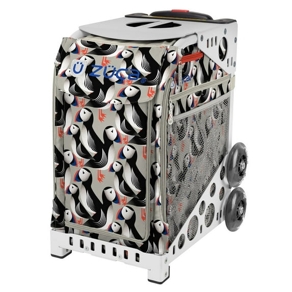 Zuca 18" Sport Bag - Playful Puffins with Flashing Wheels (White Frame)