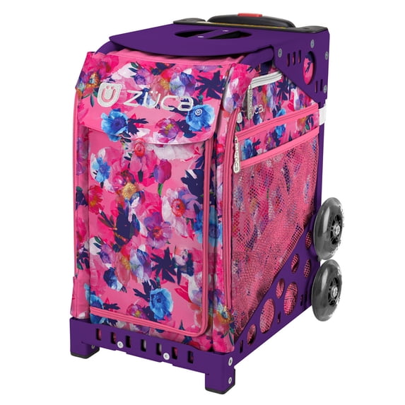 Zuca 18" Sport Bag - Romantic Botanic with Flashing Wheels (Purple Frame)