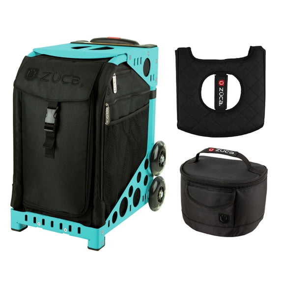 Zuca 18" Sport Bag - Stealth with Seat Cover and Lunchbox (Turquoise Frame)