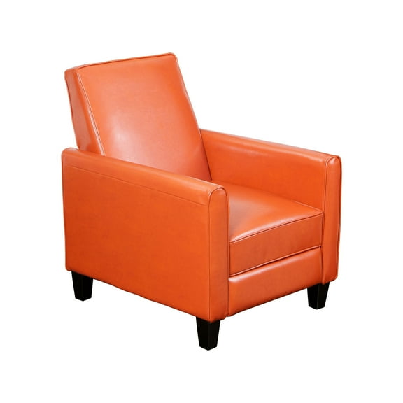 Zuca Pushback Recliner Club Chair, Black Wood, Orange Floral Faux Leather