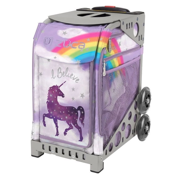 Zuca Unicorn Sport Insert Bag and Gray Frame with Flashing Wheels
