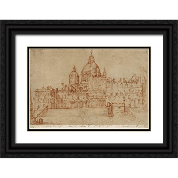 Zuccaro, Federico 14x11 Black Ornate Wood Framed with Double Matting Museum Art Print Titled - View of Saint Peters, 1603
