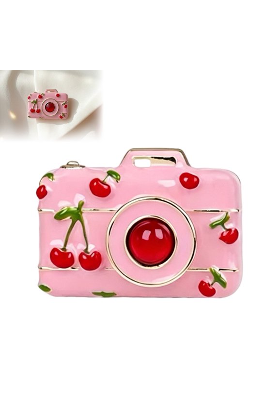 1/2Pcs Retro Camera Brooch Pin for Women, Cherry Camera Lapel Pin, Mini Camera Shaped Alloy Badge, Clothing Accessories
