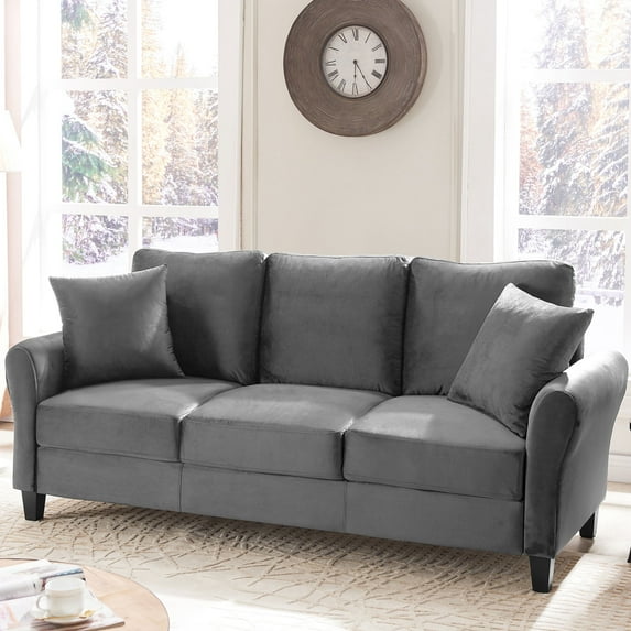 Onbeam Sectional 3 Seater Sofa Couch for Living Room and Bedroom - Gray Velvet