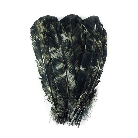 Zucker 25 pc Tie Dye Turkey Feathers Craft Supplies, Headpiece, Dream Catchers Black and White, Left Curving 10-12 inch