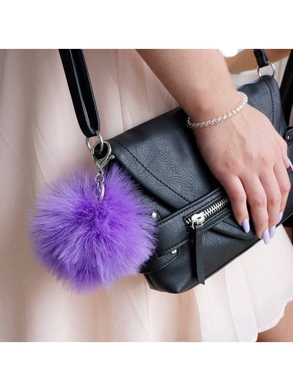 Marabou Feather Pom Pom Key Chain - 4" - Dark Lilac