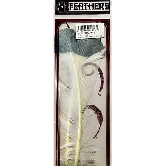 Zucker Feather Products Turkey Quills Tipped Metallic - 10-12" - 2 pcs - White/Silver Lurex
