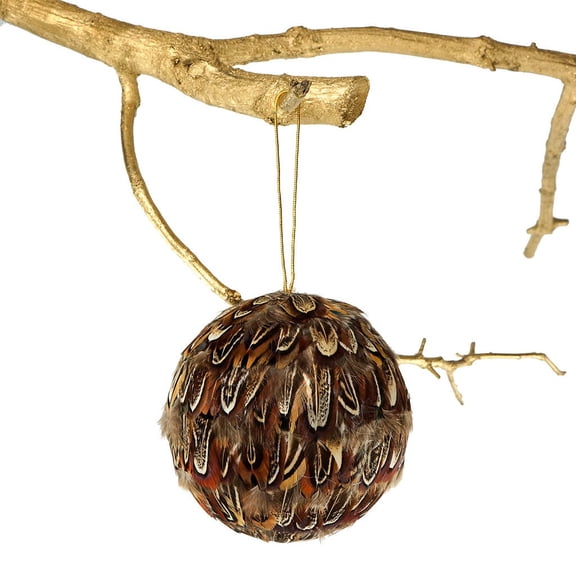 Zucker Feather (TM) Pheasant Almond Ringneck Feather Ornament 4" Ball - Natural