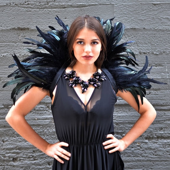 Zucker Rooster Feather Carnival Collar - Black - iridiscent