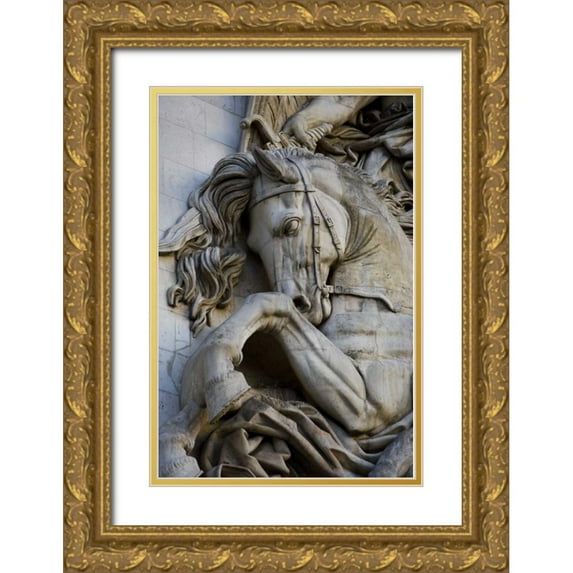 Zuckerman, Jim 11x14 Gold Ornate Wood Framed with Double Matting Museum Art Print Titled - France, Paris Horse head on the Arc de Triomphe
