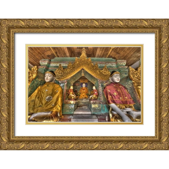 Zuckerman, Jim 14x11 Gold Ornate Wood Framed with Double Matting Museum Art Print Titled - Myanmar, Yangon Buddhas in Shwedagon Temple