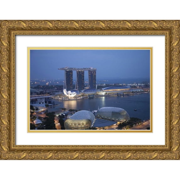 Zuckerman, Jim 24x17 Gold Ornate Wood Framed with Double Matting Museum Art Print Titled - Singapore Sunrise over the downtown cityscape