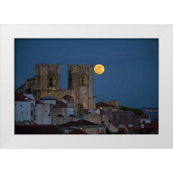 Zuckerman, Jim 24x17 White Modern Wood Framed Museum Art Print Titled - Portugal, Lisbon Lisbon Cathedral and full moon