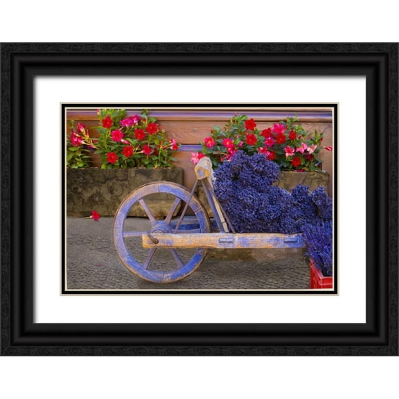 Zuckerman, Jim 24x18 Black Ornate Wood Framed with Double Matting Museum Art Print Titled - France, Provence, Sault Cart with fresh lavender