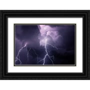Zuckerman, Jim 32x23 Black Ornate Wood Framed with Double Matting Museum Art Print Titled - TN, Composite of cloud-to-cloud lightning bolts