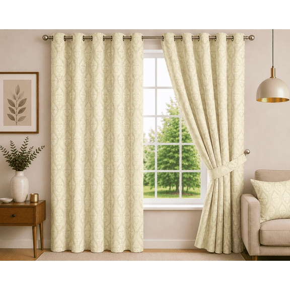 Zudo Homes Modern Beige Textured Vertical Geometric Pattern Rod Pocket Room Darkening Curtain Sets Curtains, 44 in x 84 in (2 Panels)