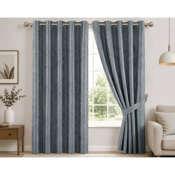 Zudo Homes Modern Gray Textured Vertical Geometric Pattern Rod Pocket Room Darkening Bay Window Curtain Sets Curtains, 44 in x 60 in (2 Panels)