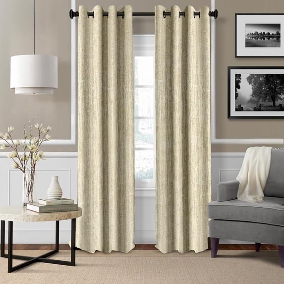 Zudo Homes Premium Textured Window Curtains W44 x L60-5ft| Elegant Eyelet Curtains (2 Panels) | Light Filtering, Soft Fabric for Living Room & Bedroom | Beige