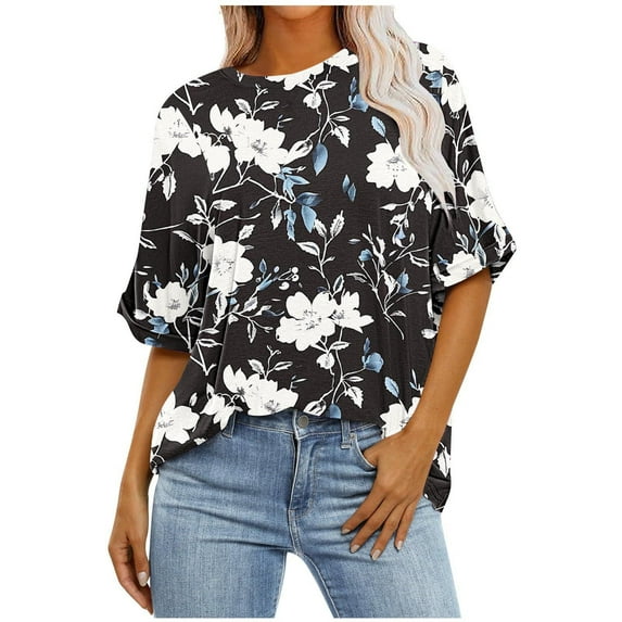Zuesphe Summer Tops for Women Over 40 Womens Shirts Casual Dressy Short Sleeve Blouses for Women Professional Vintage Tees for Women