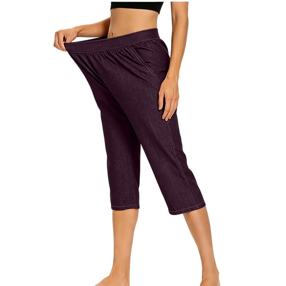 Zuesphe Capri Jeans for Women Stretch Casual Elastic High Waist Wide Straight Leg Pull on Denim Capris Loose Summer Pants with Pockets S-3XL