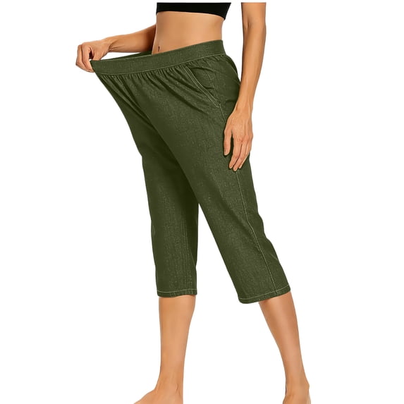 Zuesphe Capri Jeans for Women Stretch Casual Elastic High Waist Wide Straight Leg Pull on Denim Capris Loose Summer Pants with Pockets S-3XL