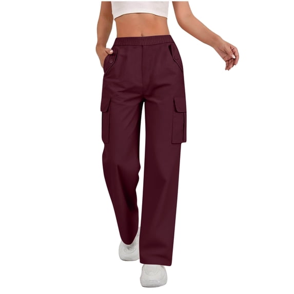 Zuesphe Cargo Pants for Women Elastic High Waisted Stretch Pants with Pockets Straight Wide Leg Jean Casual Baggy Pants