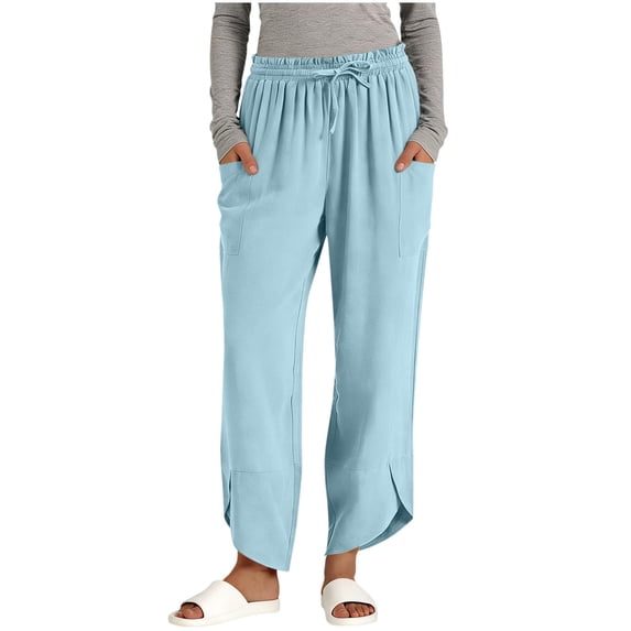 Zuesphe Fashion Pants for Women Trendy Pattern Ladies Capri Pants Sets Womens Wide Leg Pants Casual Linen Wide Leg Cargo Pants for Women White