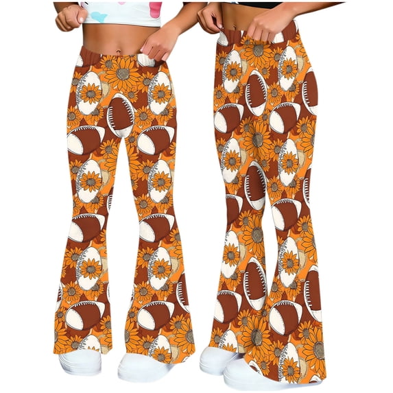 Zuesphe Flare High Waisted Yoga Pants for Women Cute Football Print Stretchy Hidden Leggings Long Shiny Gym Butt Lift Pants, Sweatpants Women Plus Size