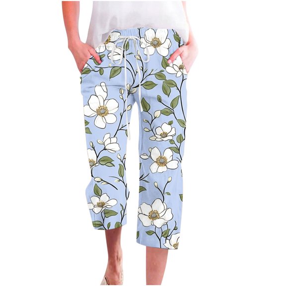 Zuesphe Going out Pants for Women Long Capri Pants for Women Cotton Linen Womens Wide Leg Pants Casual Tall High Waist Cargo Pants Women Baggy