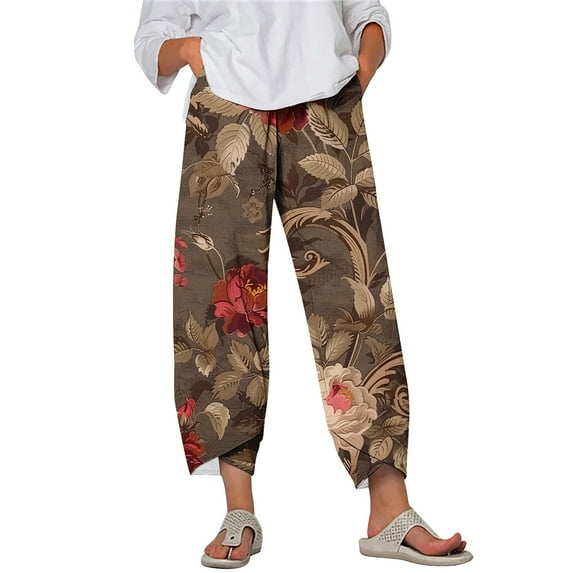 Zuesphe Going out Pants for Women Summer Cotton Capri Yoga Pants for Women Womens Wide Leg Pants Casual Cropped Cargo Pants Women Plus Size Wide Leg