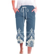 Zuesphe Khakis Pants for Women Long Summer Capri Pants for Women 2025 Trendy Womens Lounge Pants Wide Leg Cargo Pants Women Stretchy Waist