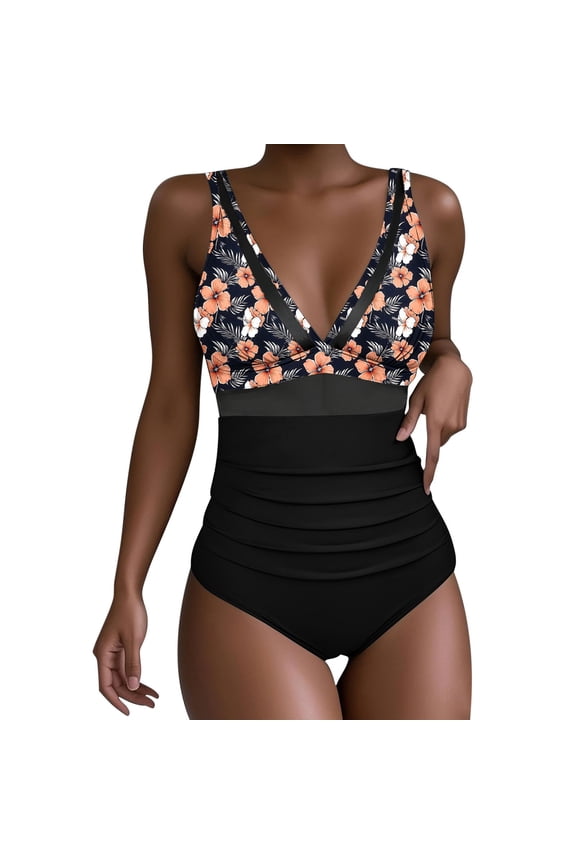 One Piece Swimsuit for Women Tummy Control Plunge V Neck Bathing Suit Slimming Wide Straps Swimwear, Modest Coverage Womens