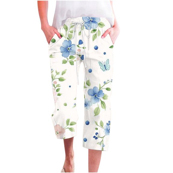 Zuesphe Summer Pants for Women 2025 Short Length Women Petite Plus Size Capris Short Length Palazzo Pants for Women Plus Size Dressy Cargo Pants Women Tall Long