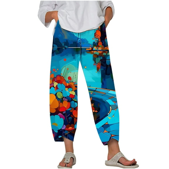 Zuesphe Summer Pants for Women Short Length Capri Pants for Women Cotton Womens Palazzo Pants Cargo Pants Women Stretchy Work