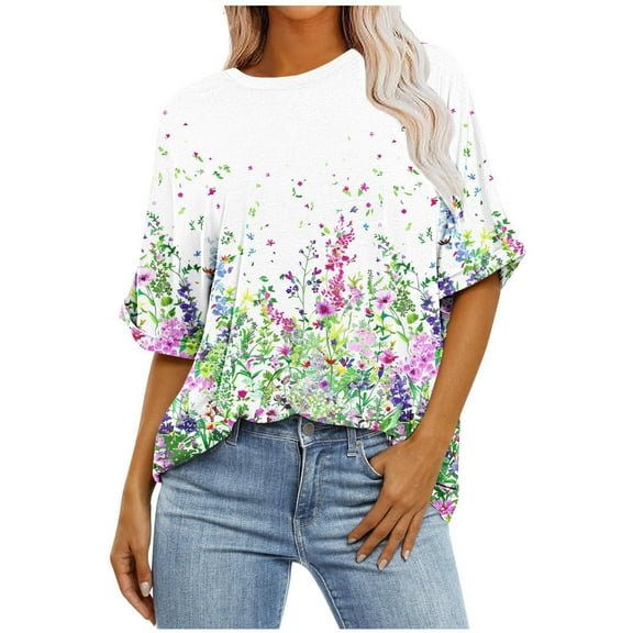 Zuesphe Summer Tops for Women Over 40 Womens Shirts Casual Dressy Short Sleeve Blouses for Women Professional Vintage Tees for Women