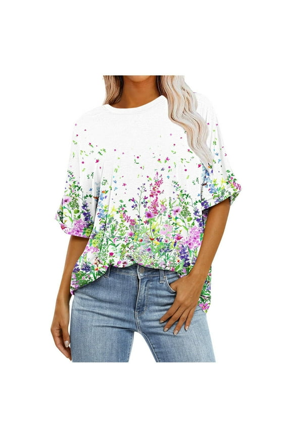 Summer Tops for Women Over 40 Womens Shirts Casual Dressy Short Sleeve Blouses for Women Professional Vintage Tees for Women